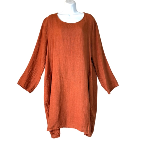 SAGA Linen Dress One Size Rust Brown Oversized Loose Minimalist Made In Italy - Picture 1 of 6